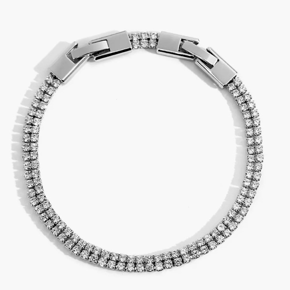 Stainless Steel Tenno Two Row Diamond*  Bracelet - Picture 1 of 2
